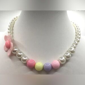 KIDS STRETCH FAUX PEARL COLORFUL FLORAL BEADED NECKLACE